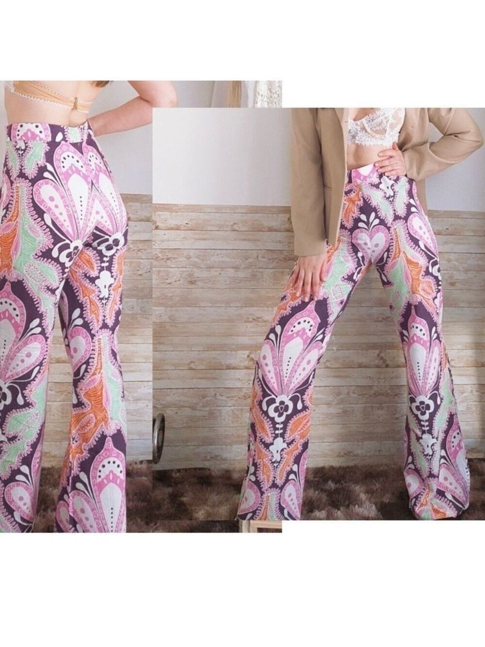 Zara paisley multicoloured printed retro bohemian flare pants